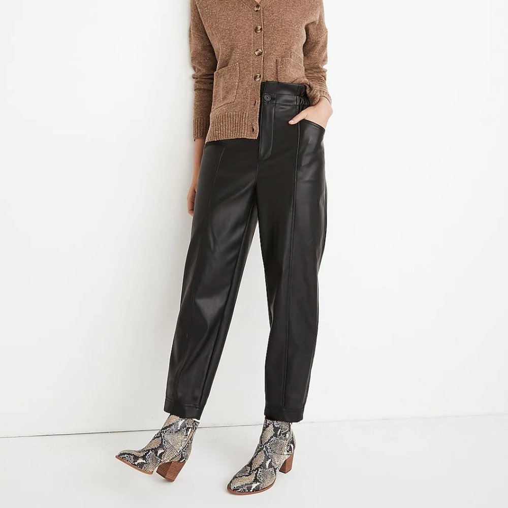NEW Madewell Vegan Leather Pull-On Paperbag Pants HiRise - Black Size 6